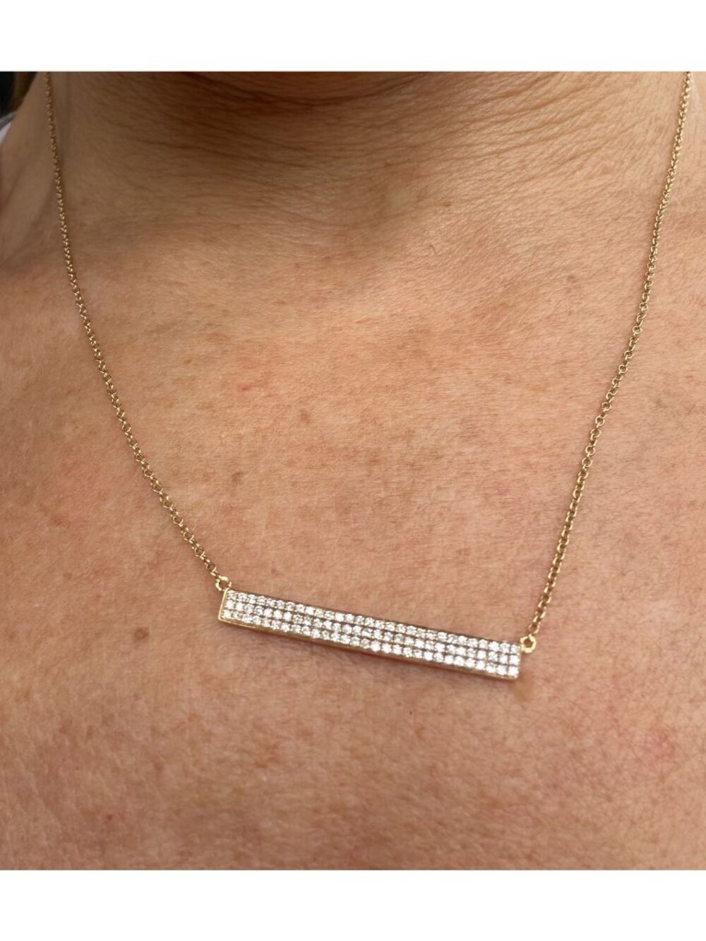 EF COLLECTION Pave Diamond Bar Necklace 14KT Yellow Gold